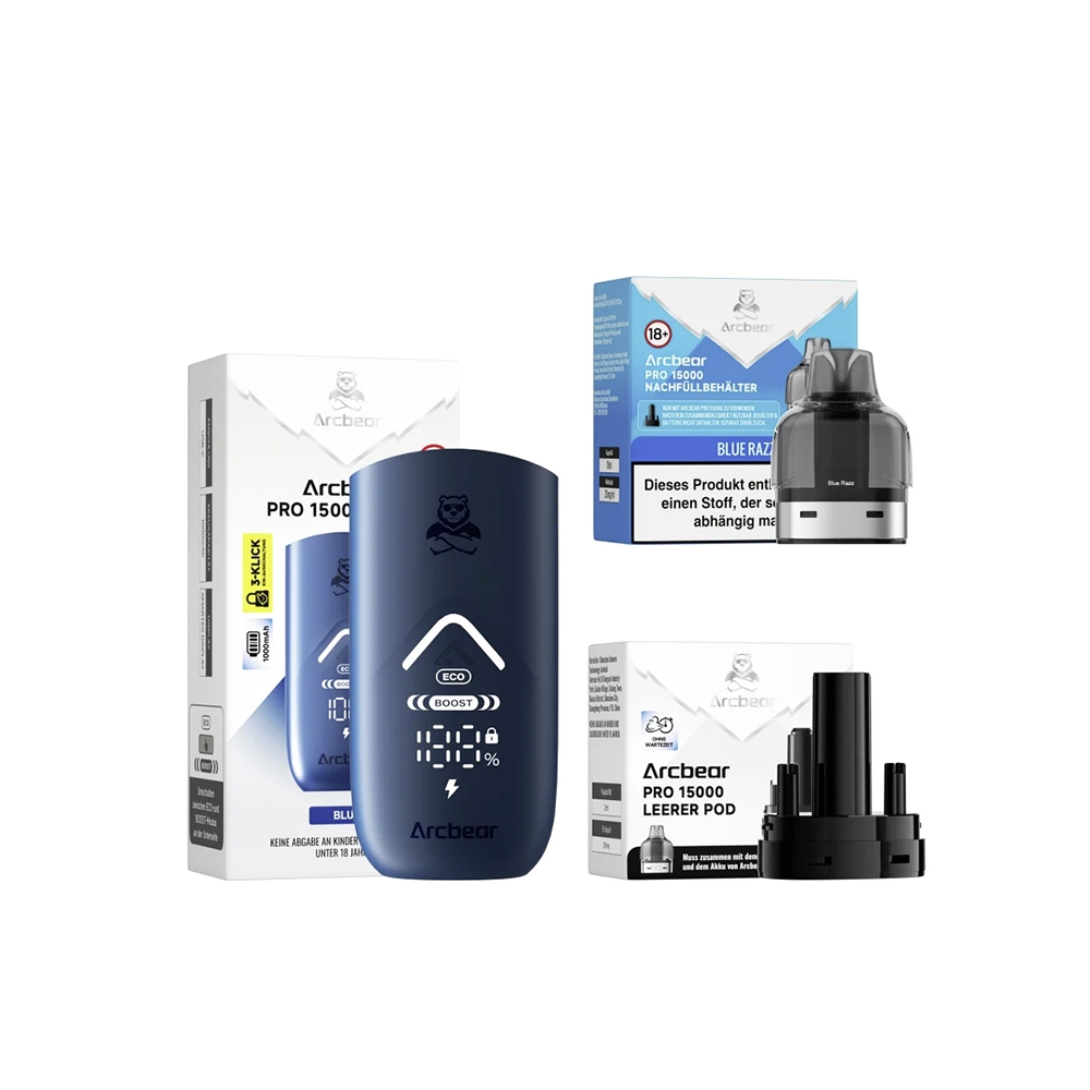 ArcBear Pro 15000 Starter-Set 5er Gerät + Pod- (20mg) Blue Razz