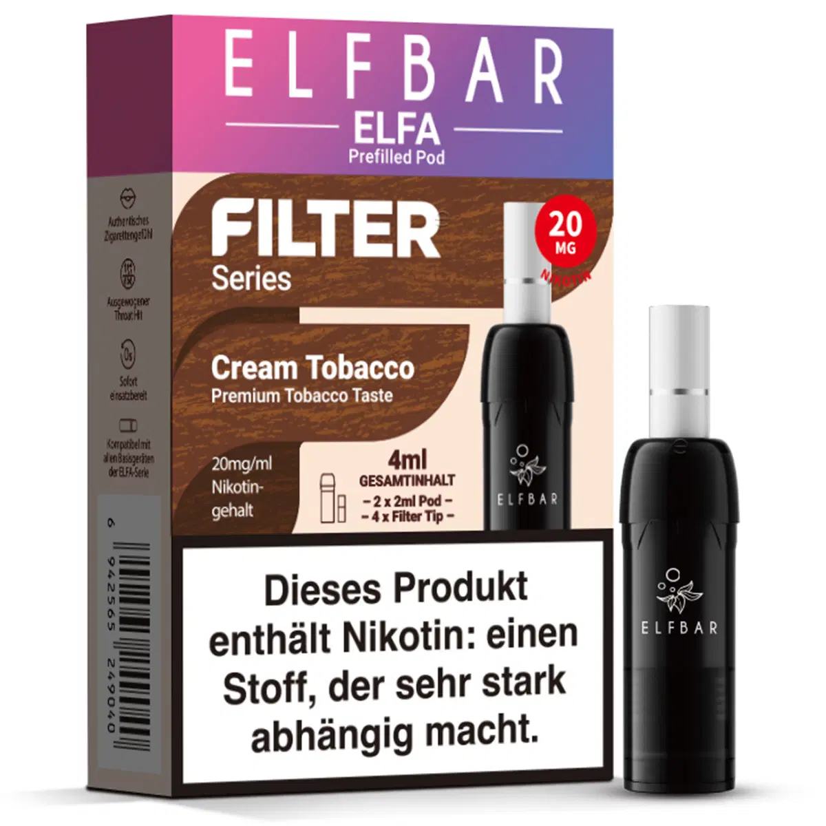 Elfbar ELFA POD Filter Series 20mg (2stk) - Cream Tobacco
