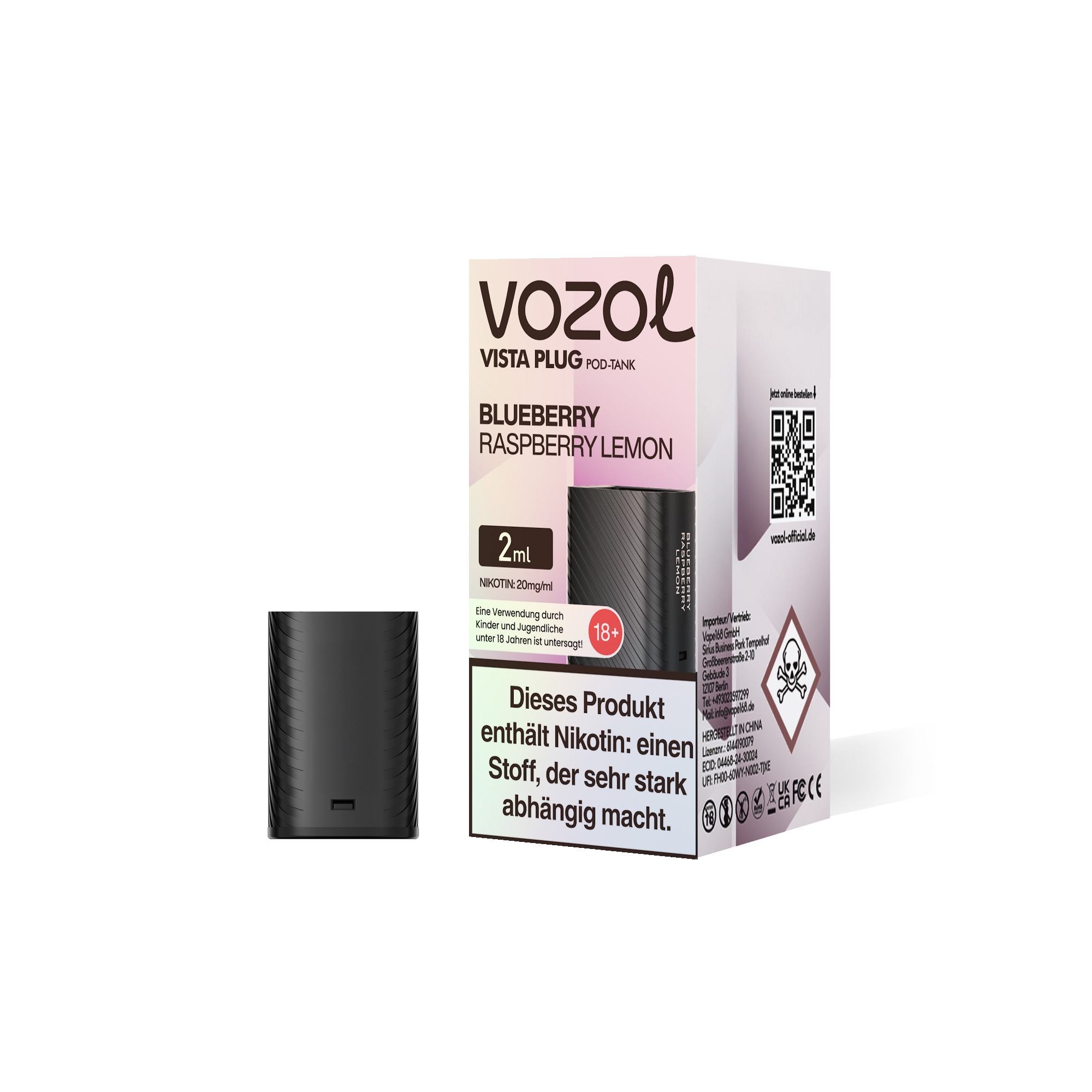 Vozol Vista Plug Verdampfer Pod 2ml - Blueberry Raspberry Lemon