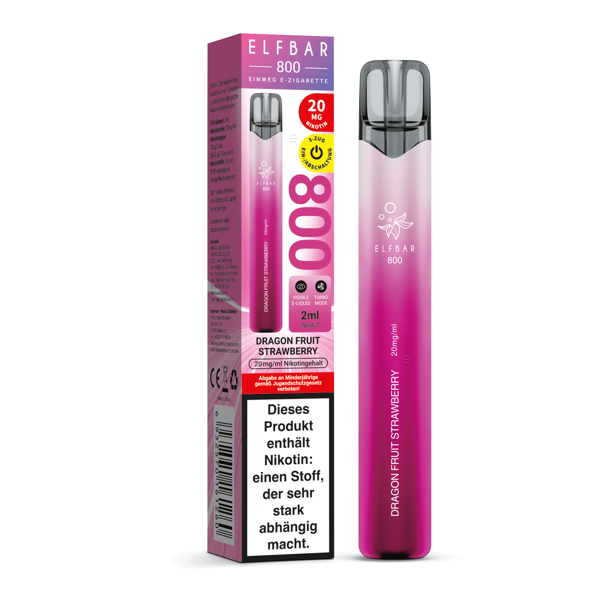Elfbar 800 Einweg E-Shisha 20mg - Dragon Fruit Strawberry 