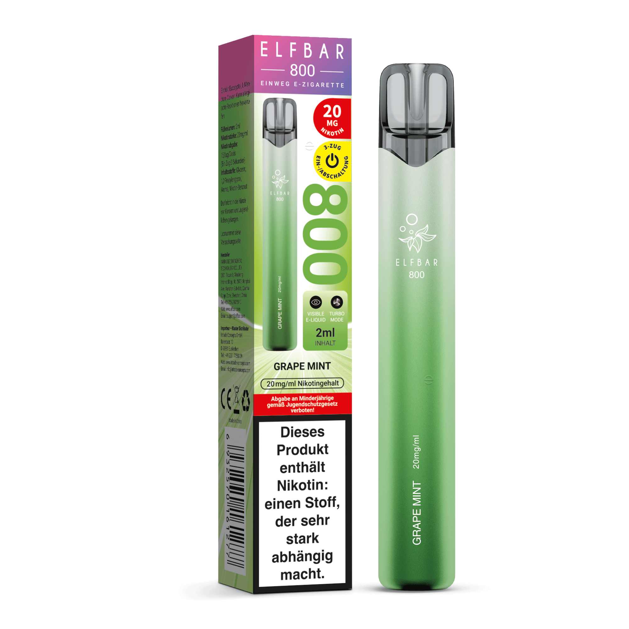 Elfbar 800 Einweg E-Shisha 20mg - Grape Mint 