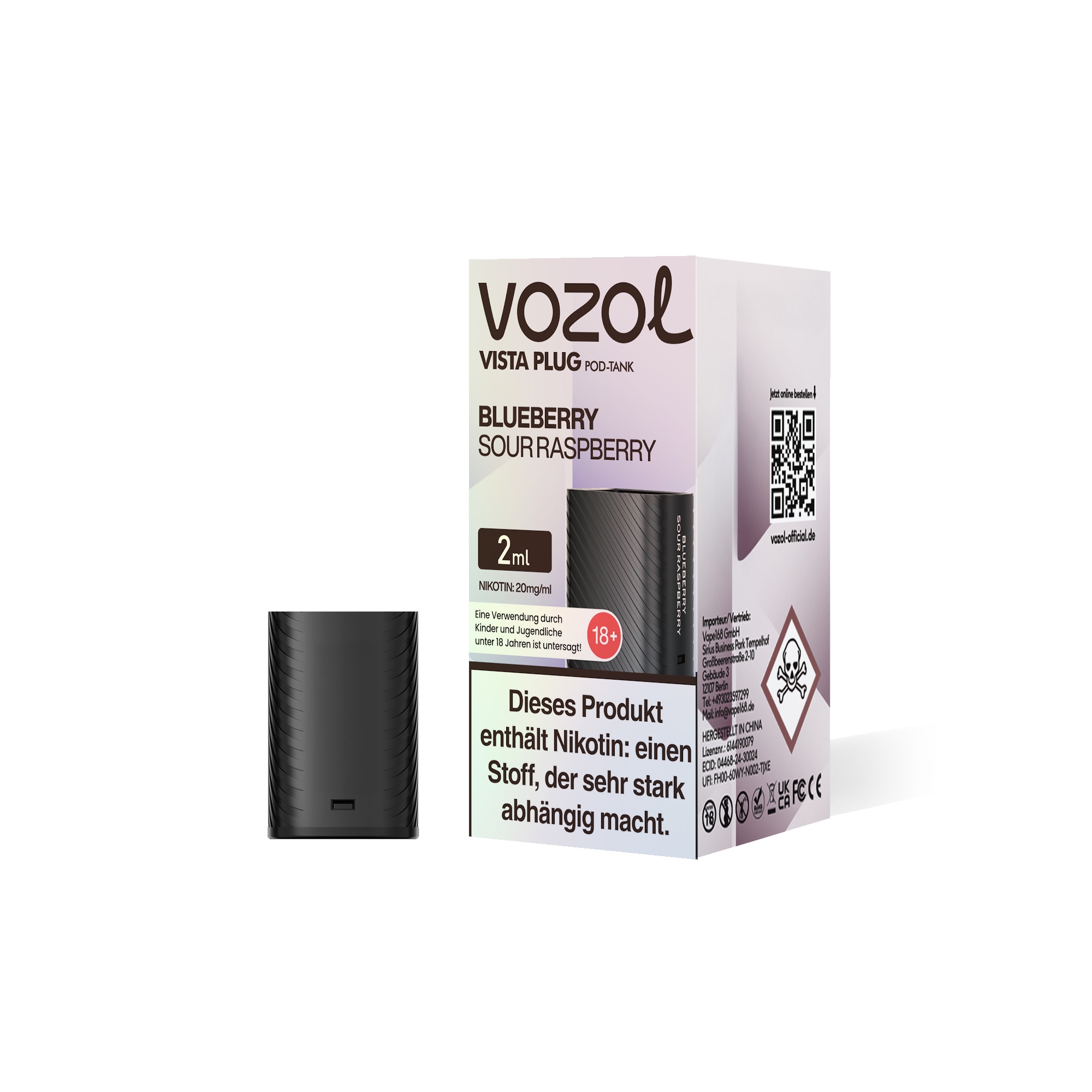 Vozol Vista Plug Verdampfer Pod 2ml - Blueberry Sour Raspberry