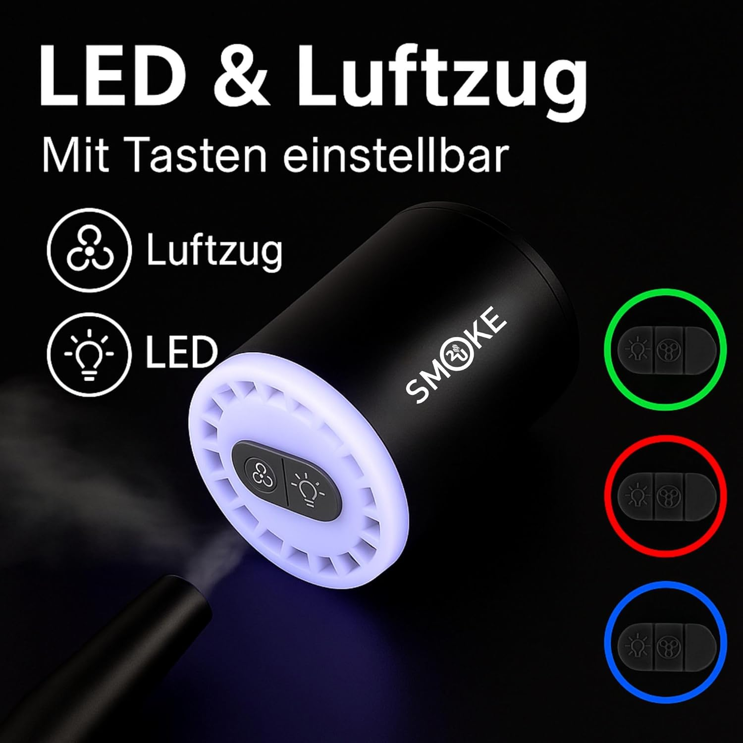 Smoke2u Shisha Anzieher Air Turbo - Schwarz mit LED