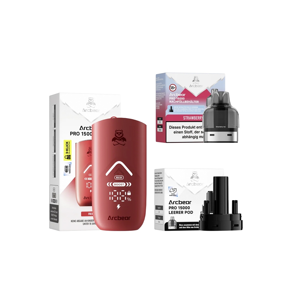 ArcBear Pro 15000 Starter-Set 5er Gerät + Pod- (20mg) Strawberry Ice