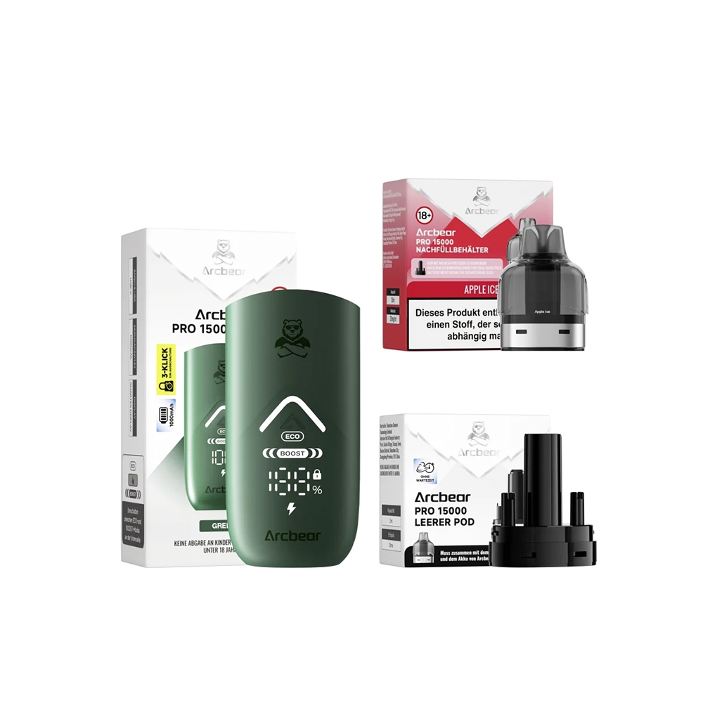 ArcBear Pro 15000 Starter-Set 5er Gerät + Pod- (20mg) Apple Ice 