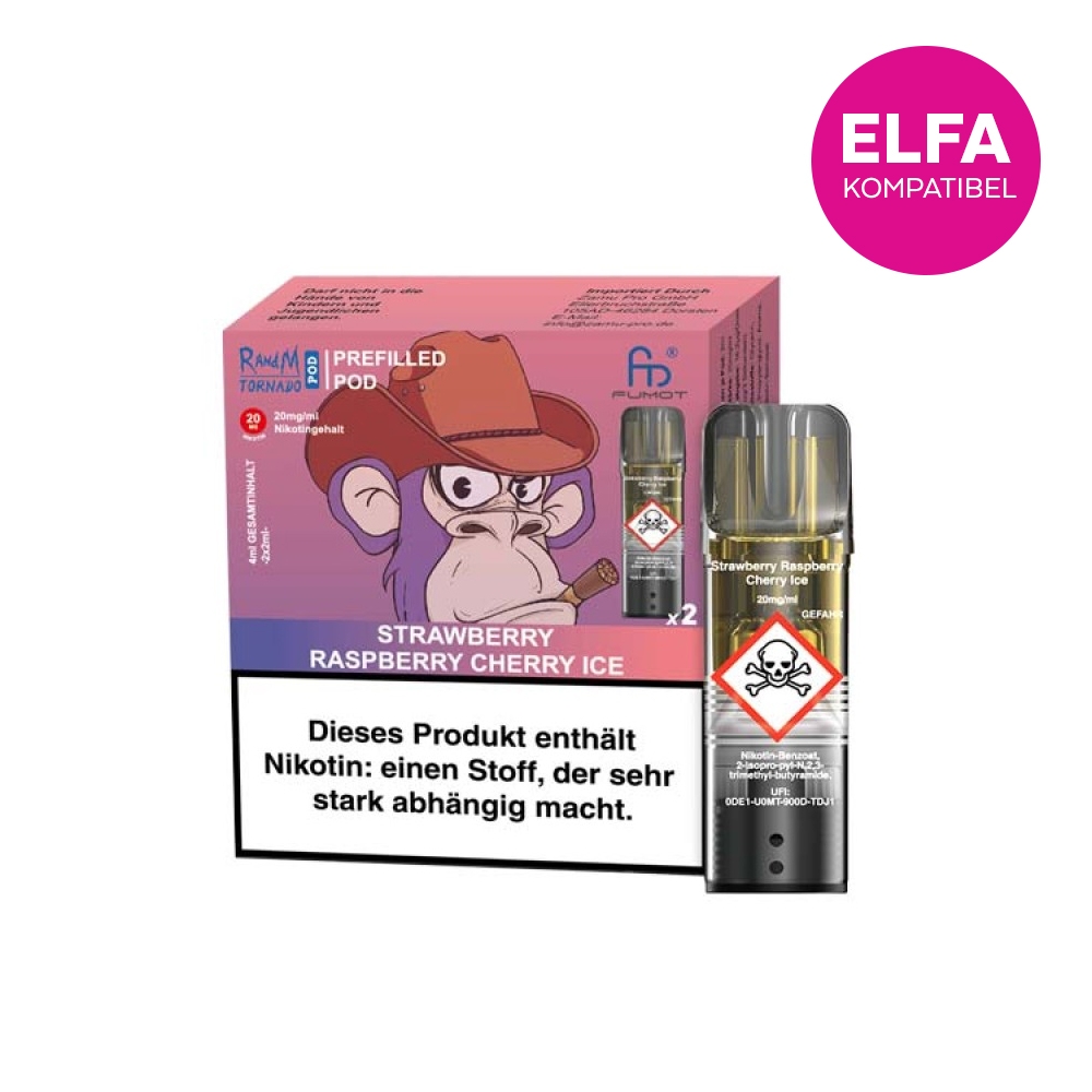 RandM Tornado Pods (2stk) 20mg - Strawberry Raspberry Cherry Ice